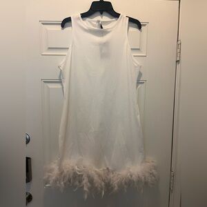 NWT White Sleeveless Dress with Feather Hem